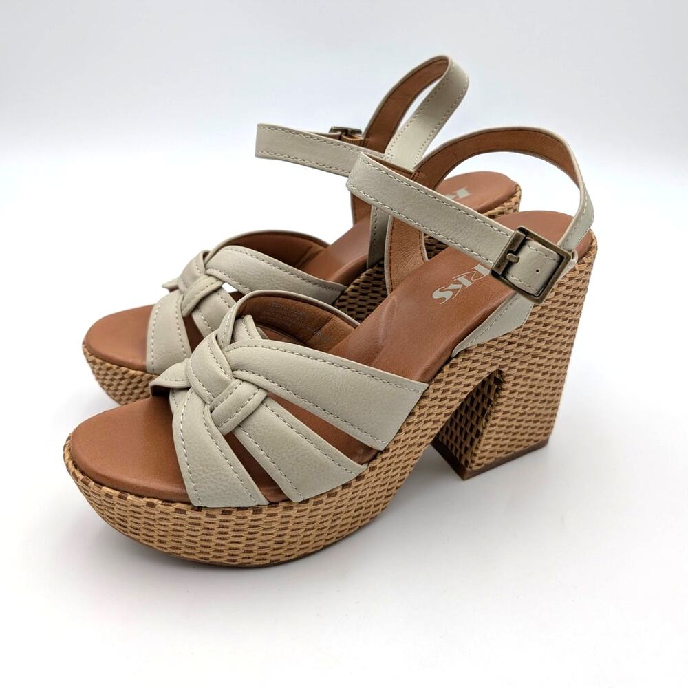 Korks Dee Wedge Platform Block Heel Sandals Women's off White Size US8M EU38.5
